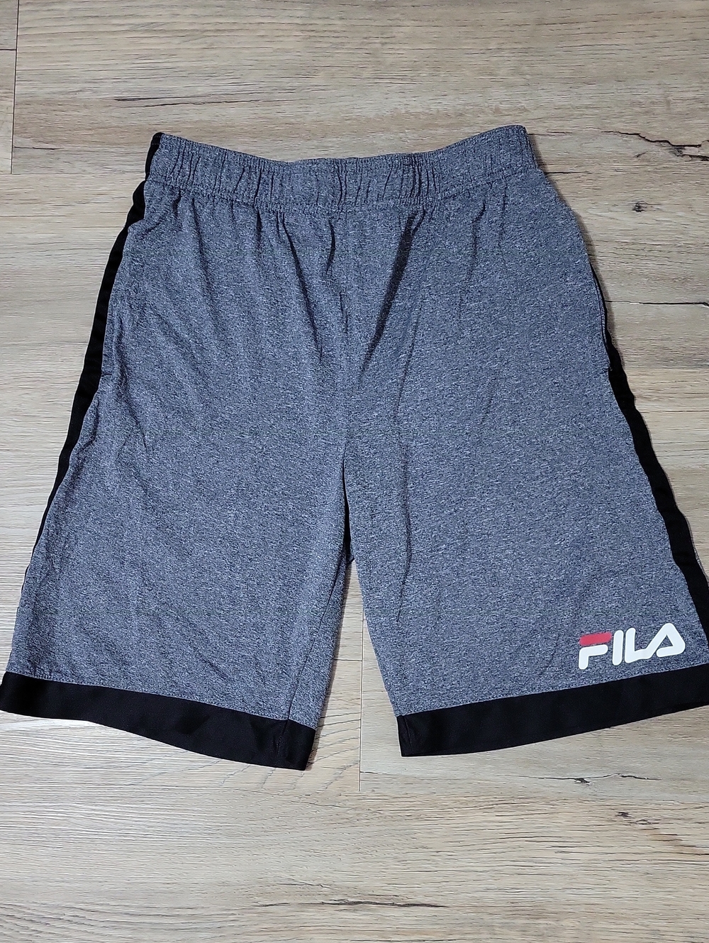 Fila Gray Athletic Shorts with Black Trim and White/Red Logo